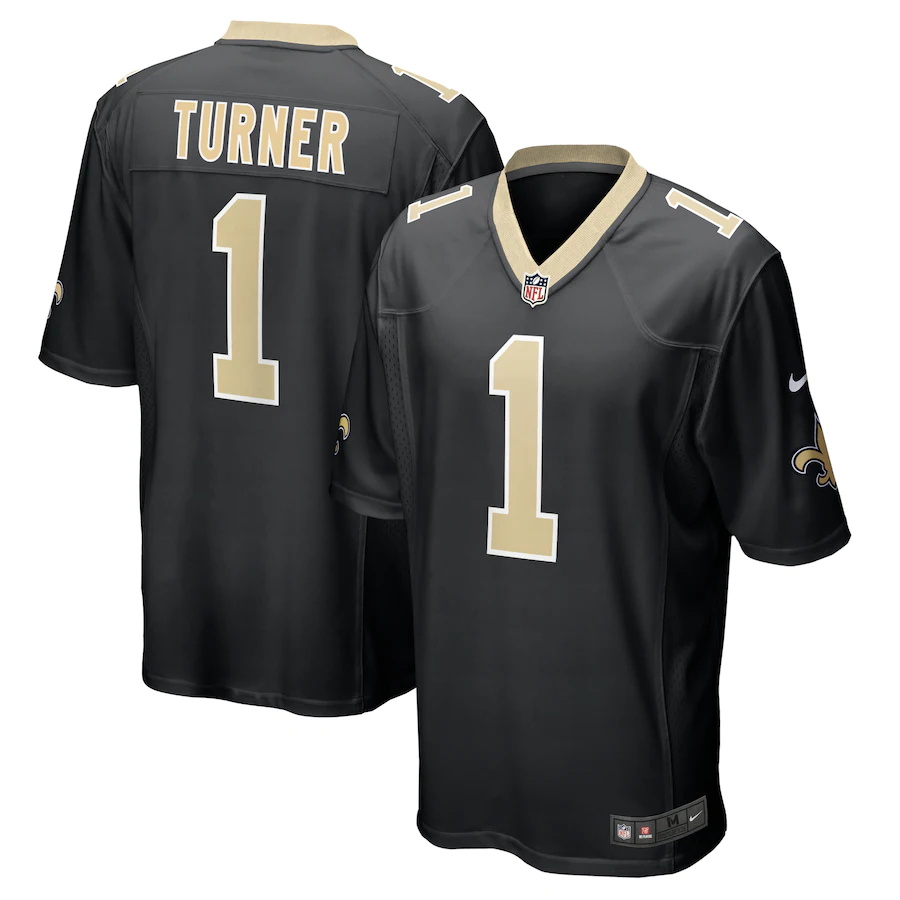 Mens New Orleans Saints #1 Payton Turner Nike Black 2021 NFL Draft First Round Pick Game Jersey
